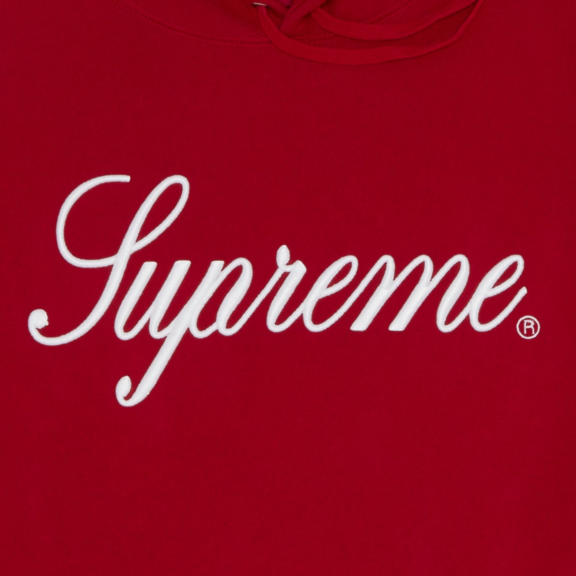 Supreme script hoodie red discount