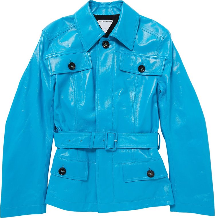 Bottega Veneta Shiny Leather Jacket Pool Blue