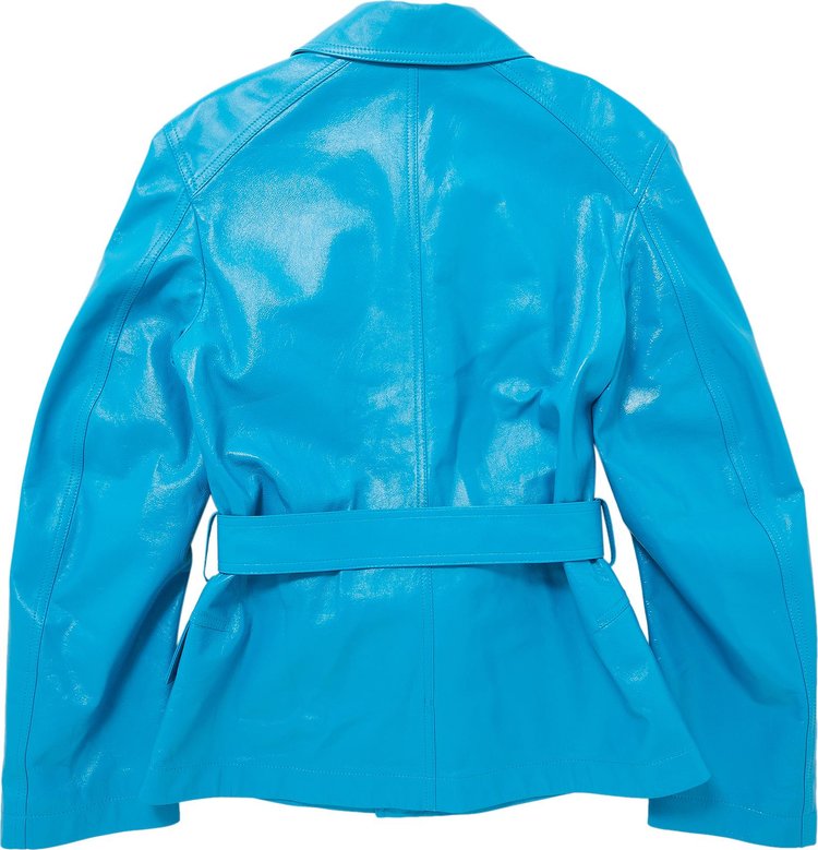 Bottega Veneta Shiny Leather Jacket Pool Blue