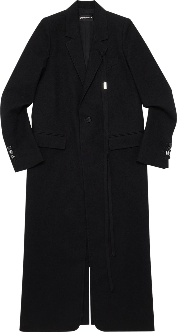 Ann Demeulemeester Lieke Straight Tailored Brushed Wool Coat Black