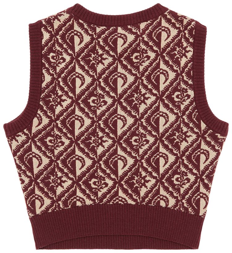 Marine Serre Moon Diamant Knit Jacquard Sleeveless Pullover RedNeutrals