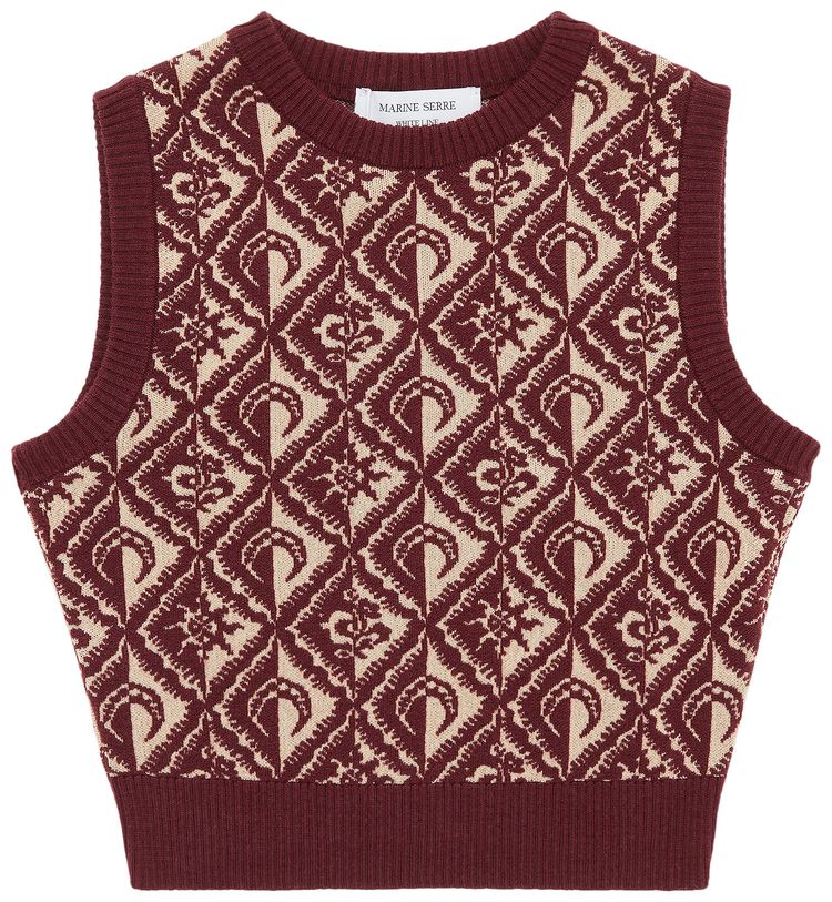 Marine Serre Moon Diamant Knit Jacquard Sleeveless Pullover RedNeutrals