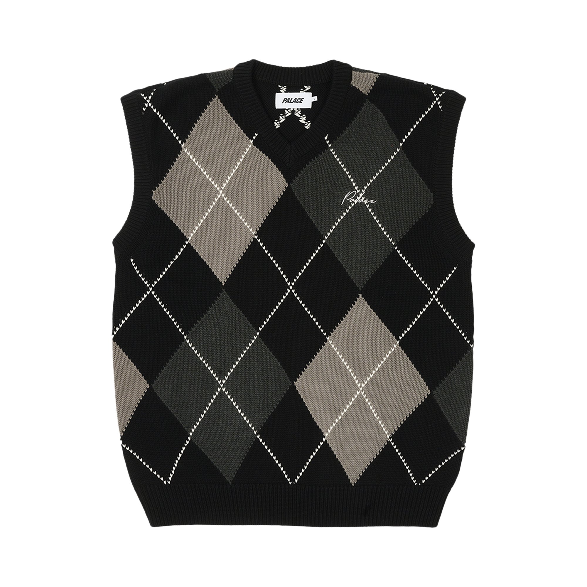 Buy Palace Argyle Knit Vest 'Black/Grey' - P25KW025 | GOAT