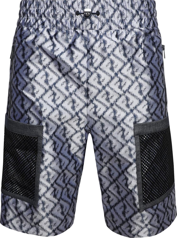 Fendi Embroidered Polyester Bermuda Shorts Zucca Blue