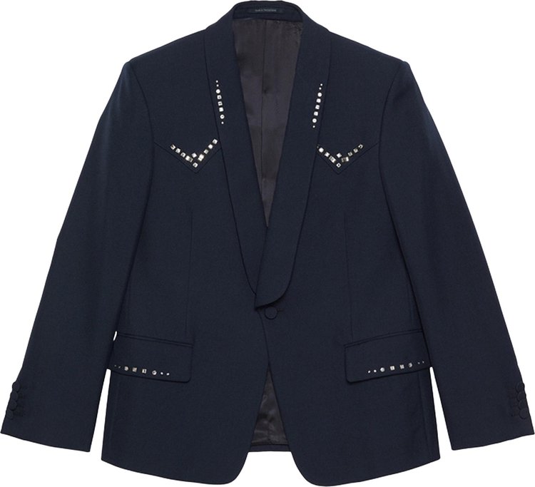 Gucci Wool Twill Jacket With Crystal Embroidery 'Ink/Mix'
