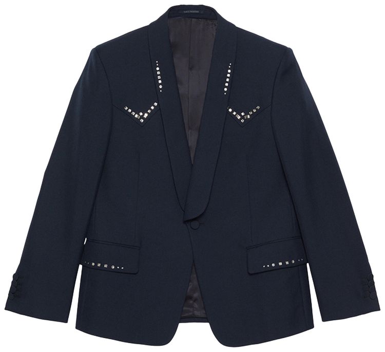 Gucci Wool Twill Jacket With Crystal Embroidery InkMix