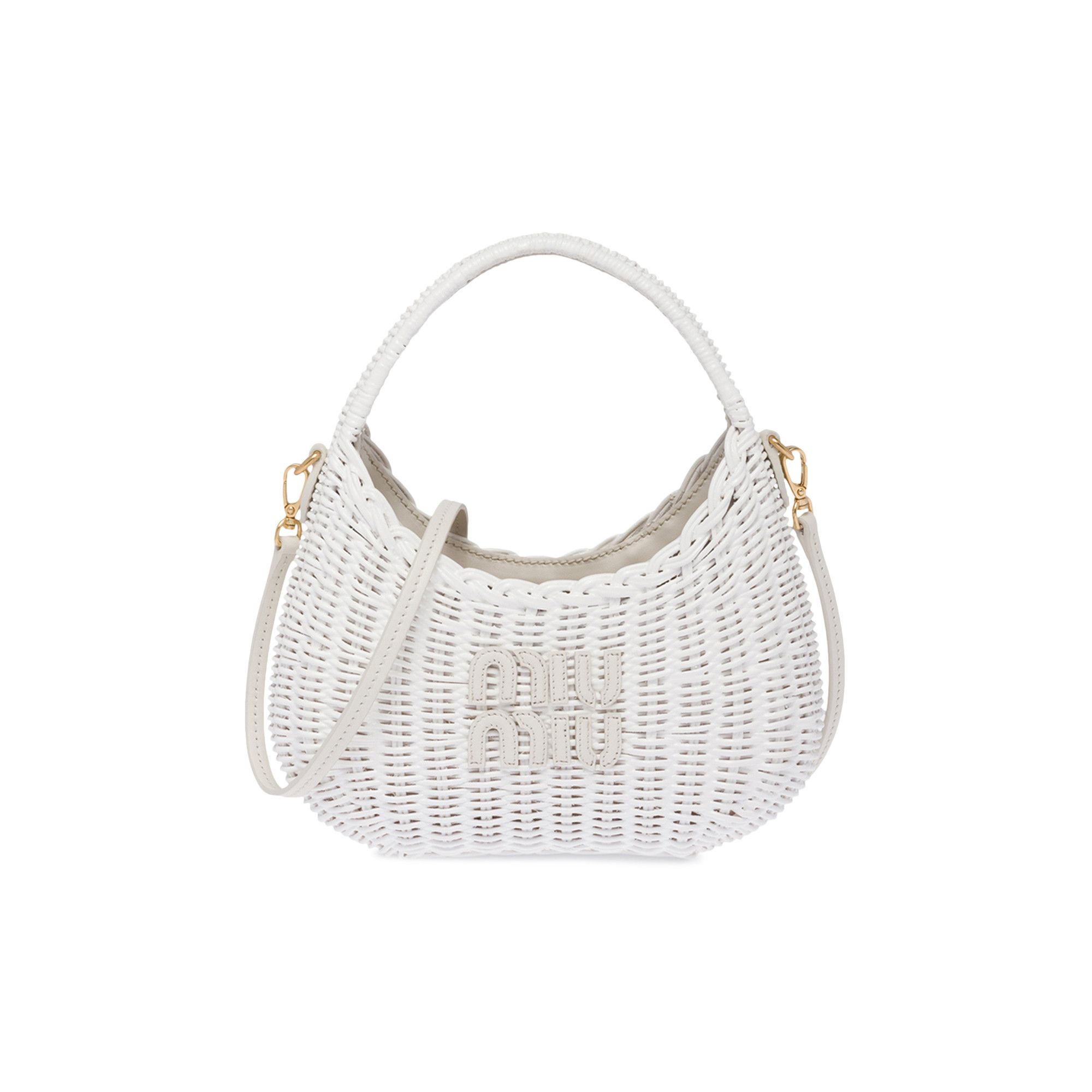 Buy Miu Miu Wander Wicker Hobo Bag White 5BC125 2BVU F0009 GOAT CA
