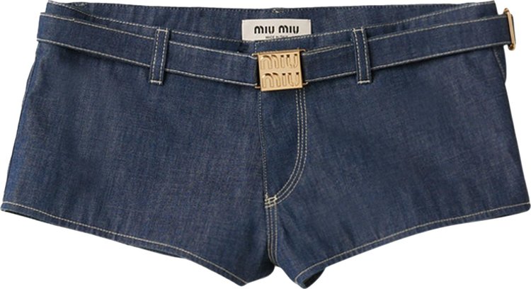 MIU MIU, Denim Logo Shorts, Women, Blu F0008