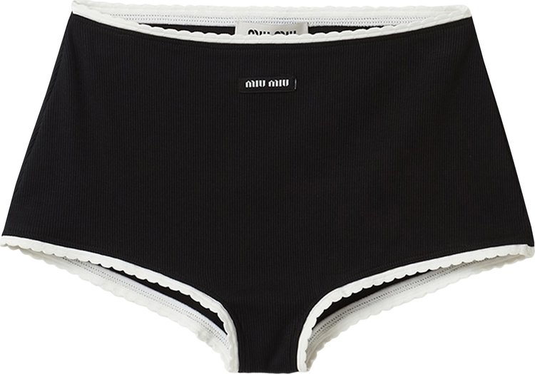 Miu Miu Ribbed Knit Panty With Logo 'Black'
