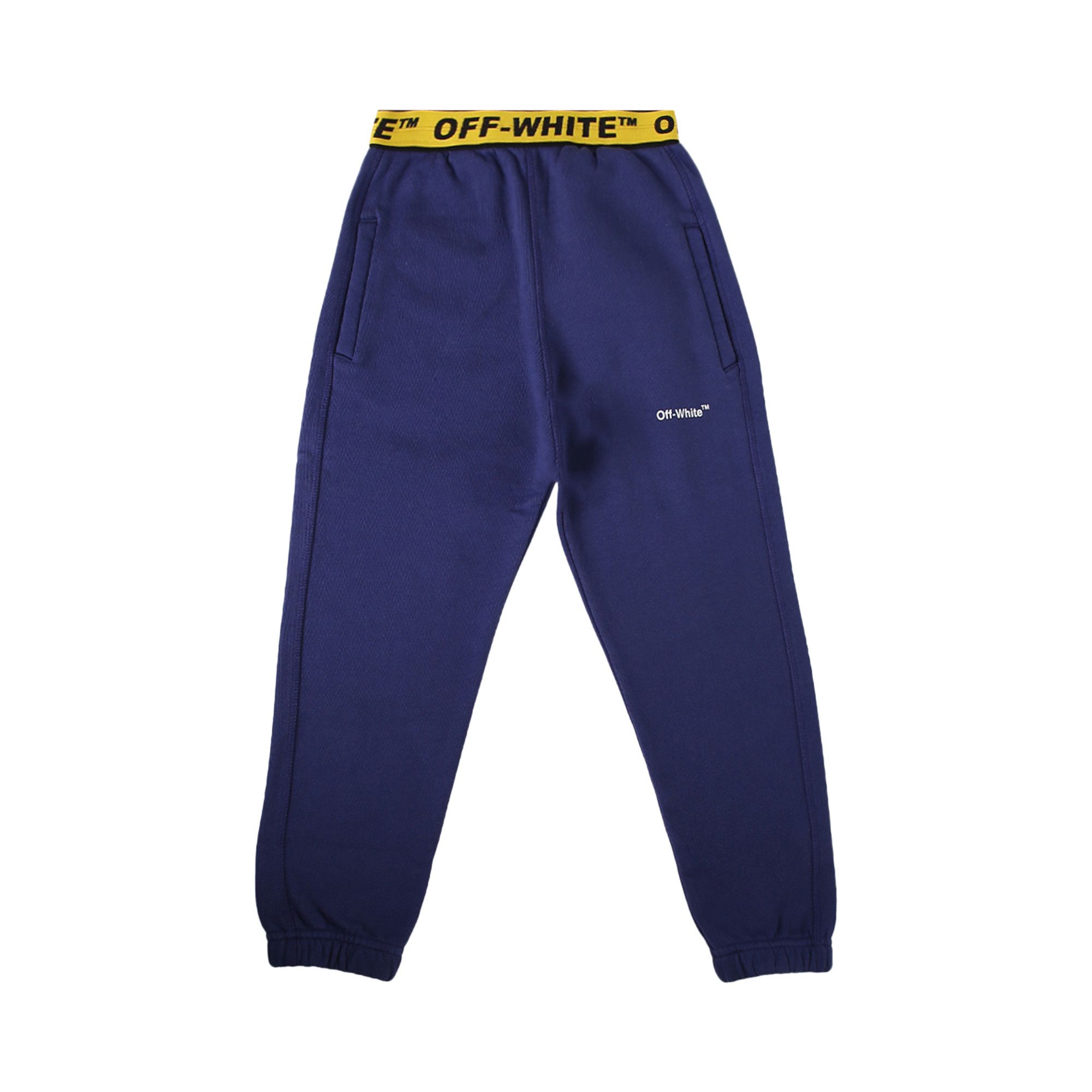 Size 4 Off White Kids Logo Industrial Sweatpants Navy Blue Yellow
