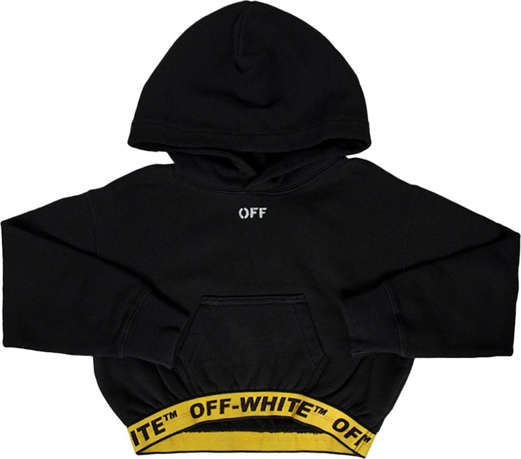 Off-White Kids Logo Industrial Crop Hoodie 'Black/Yellow'