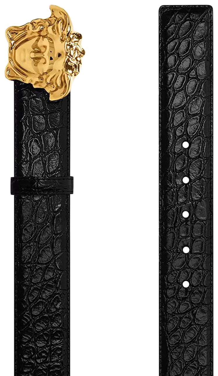 Versace Croc Embossed Belt Black Palladium