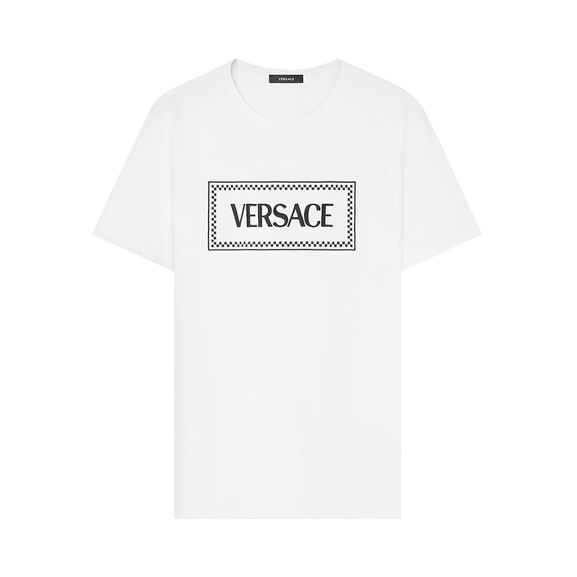 Tシャツ・カットソー VERSACE t-shirt with logo embroidery 1011882 1A08573 Buy Versace Logo Embroidered T-Shirt 'White/Black' - 1011882