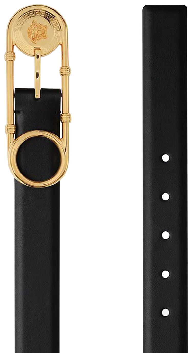 Versace Safety Pin Leather Belt BlackVersace Gold