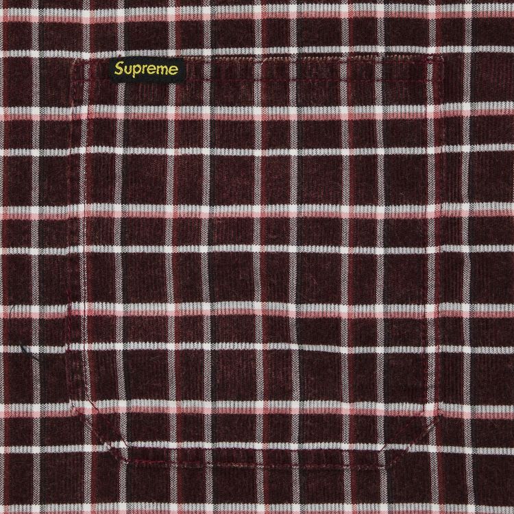 Supreme Plaid Corduroy Half Zip Short Sleeve Shirt Red