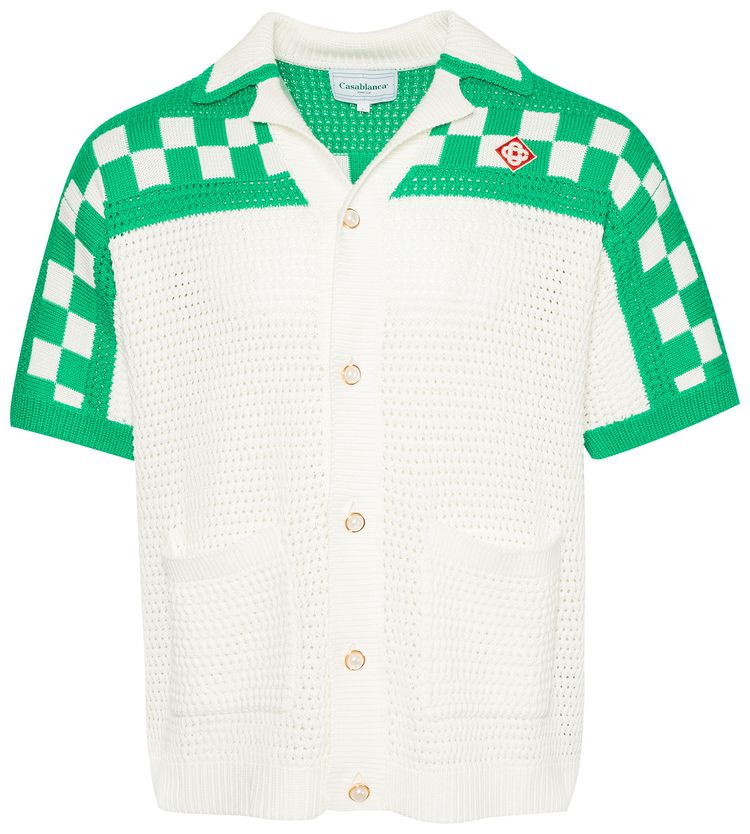 Casablanca Knitted Crochet Shirt GreenWhite