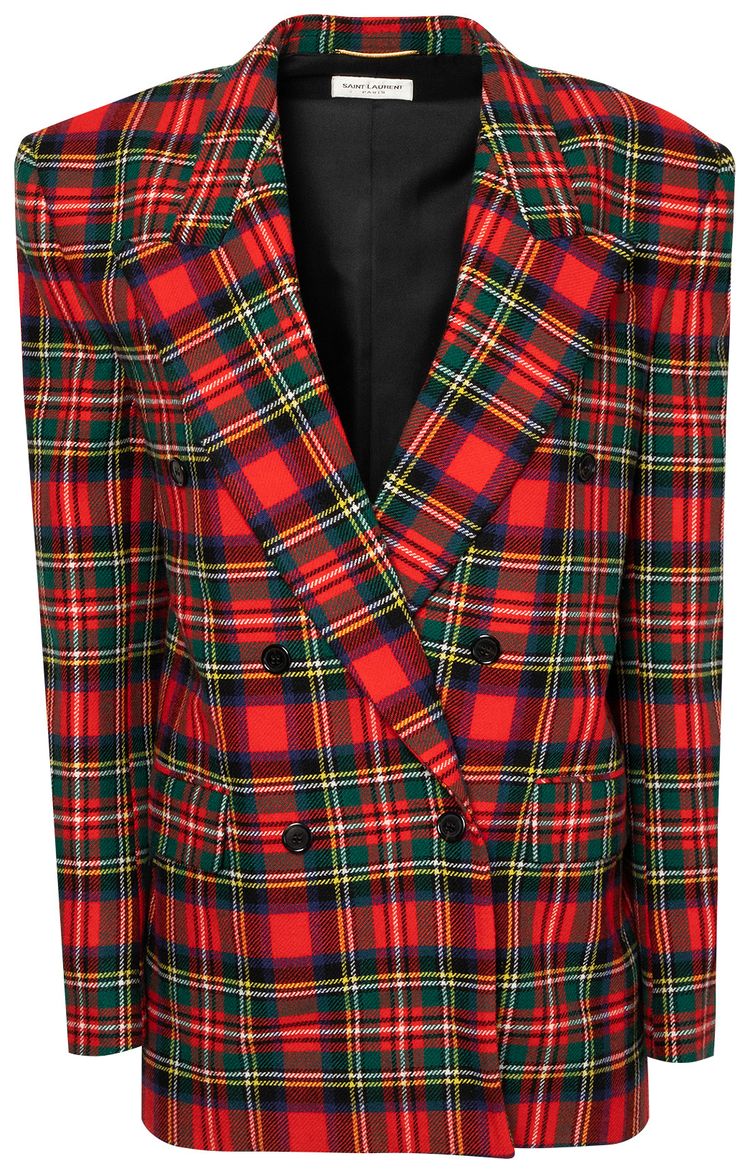 Saint Laurent Vintage Tartan Double Breast Blazer RougeMulticolor