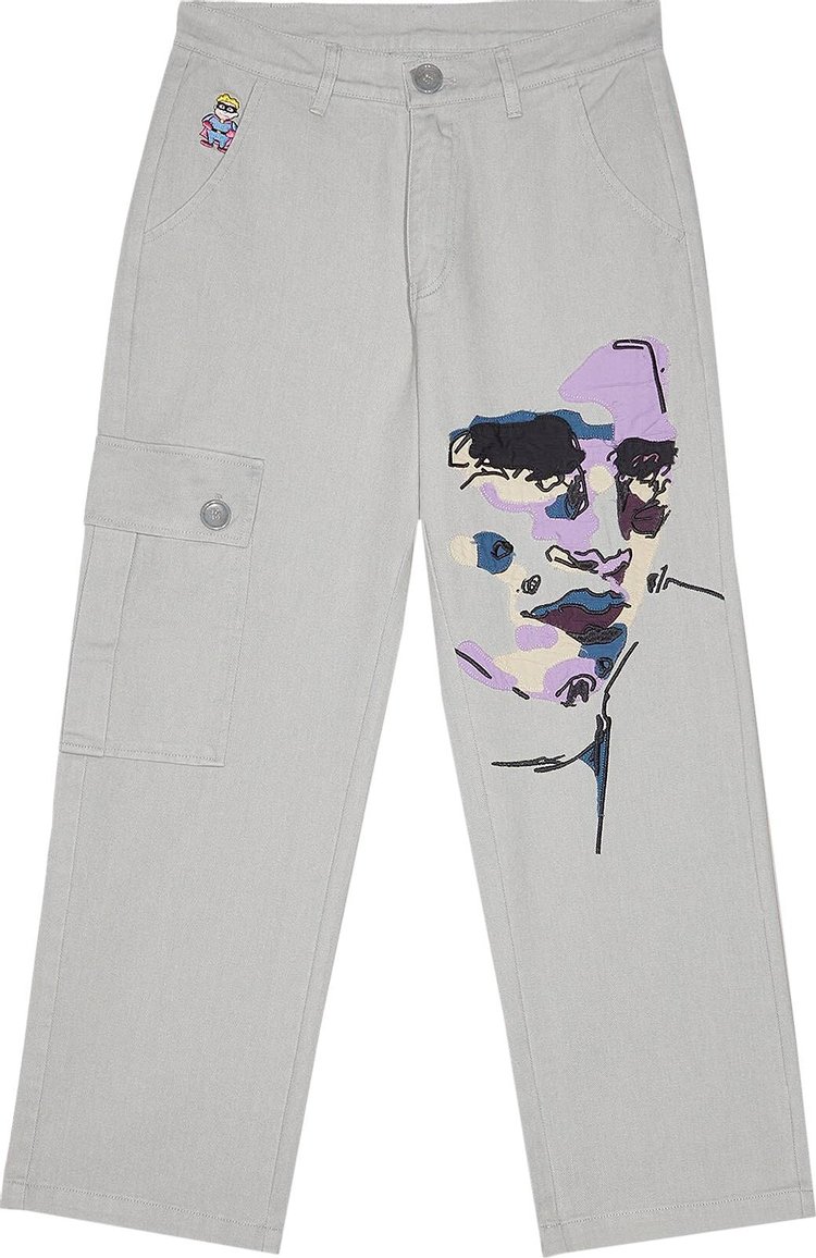 KidSuper Face Embroidered Denim Pants 'Grey'