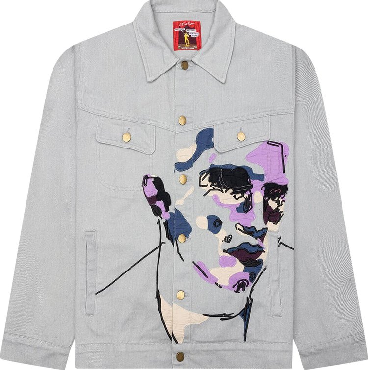 KidSuper Face Embroidered Denim Jacket 'Grey'