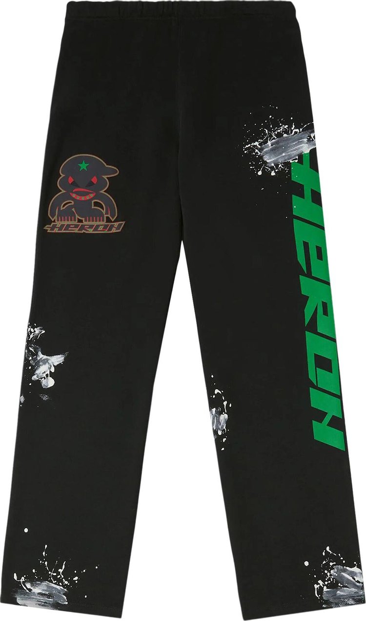 Heron Preston Paint Splatter Printed Straight Leg Track Pants 'Black/Light Green'