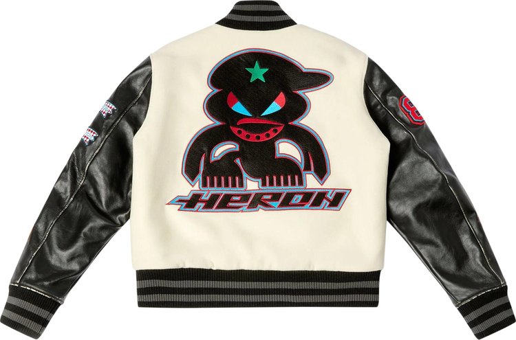 Heron Preston Patches Varsity Jacket IvoryRed