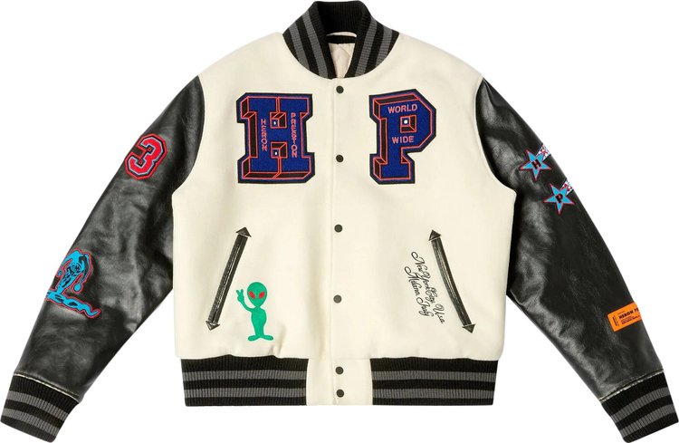 Heron Preston Patches Varsity Jacket 'Ivory/Red'