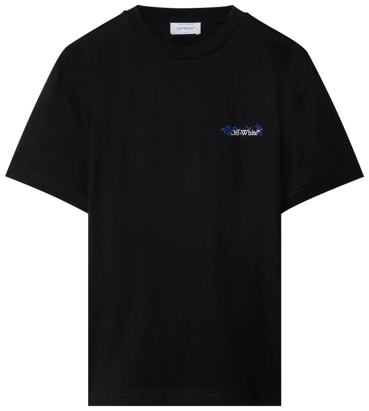 Off White Embroidered Flower Arrow Casual Tee BlackBlue