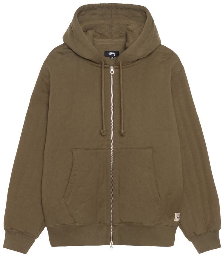 Stussy Vertical Quilted Zip Hoodie Olive Green