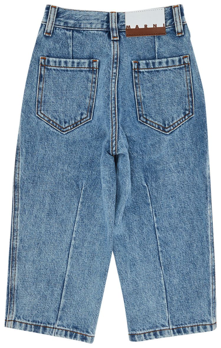 Marni Kids Embroidered Flowers And Patch Pants Blue