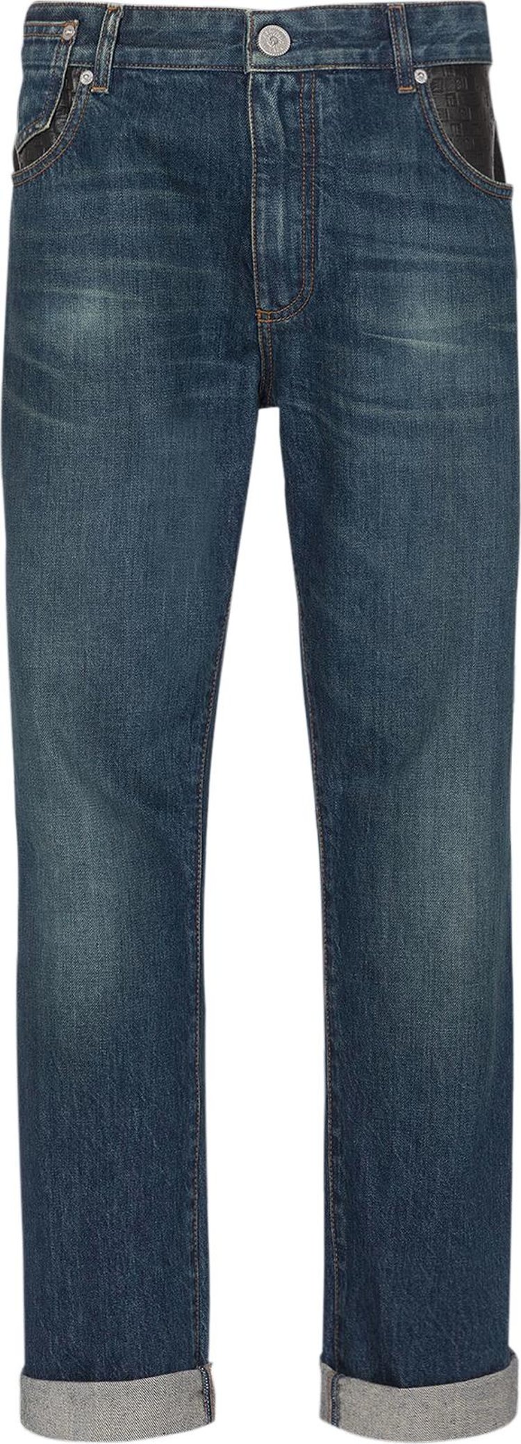 Balmain Leather Pocket Regular Denim Pants 'Blue'