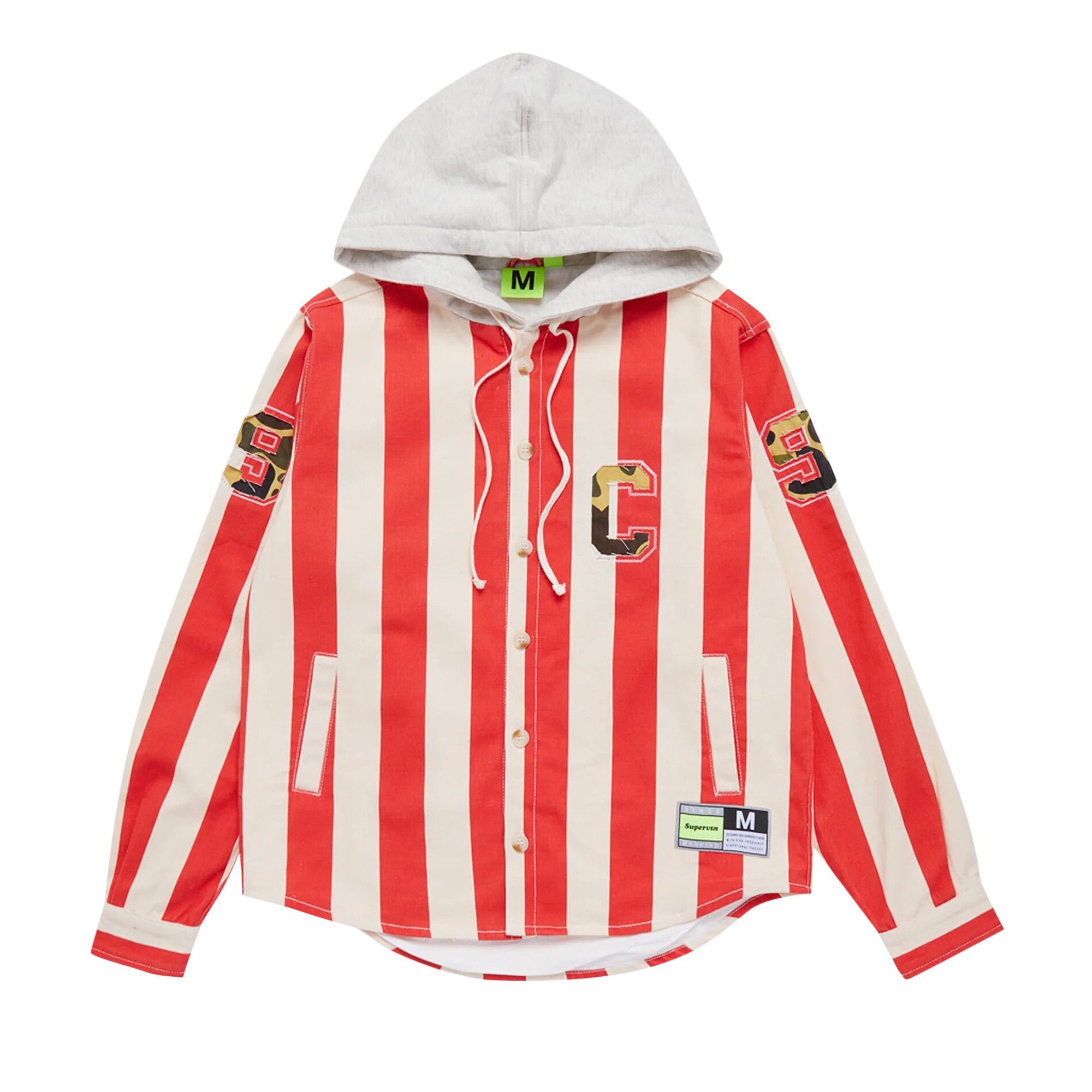 【THEAIRTOWN】without striped hood ★ Buy Supervsn Striped Hooded Overshirt 'Red/White' - 35