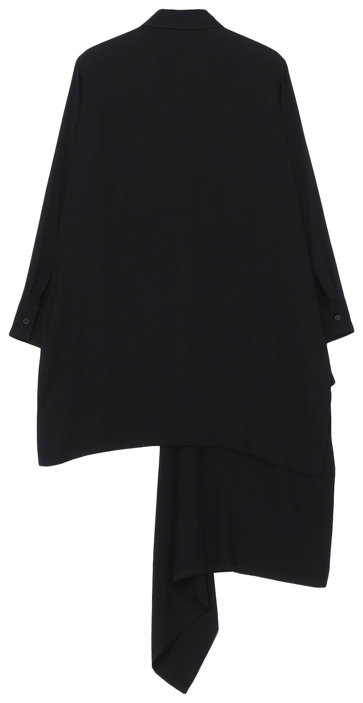 Yohji Yamamoto Rayon Satin Asymmetric Long Shirt Black