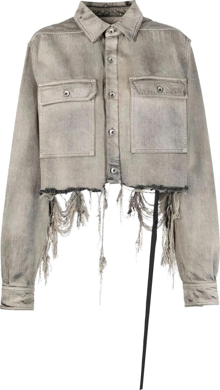 Rick Owens DRKSHDW Cape-Sleeve Cropped Outershirt 'Mineral Fringed'