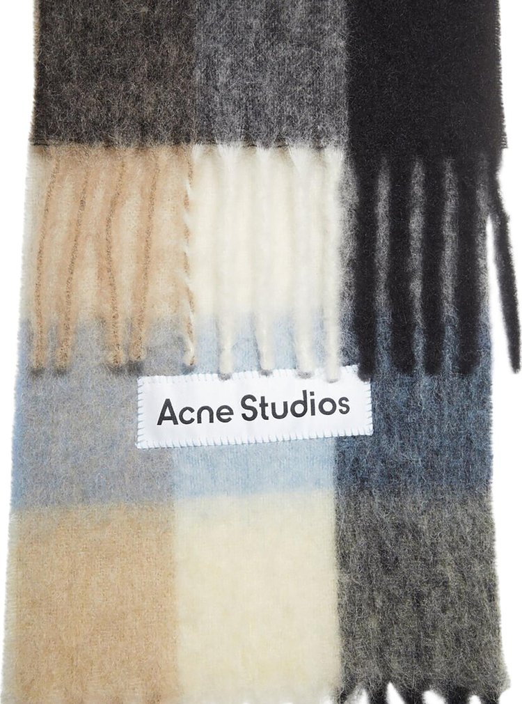 Acne Studios Mohair Checked Scarf BlueBeigeBlack