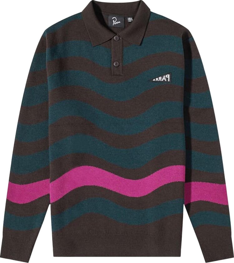 Parra One Weird Wave Knitted Polo Shirt 'Pine Green'