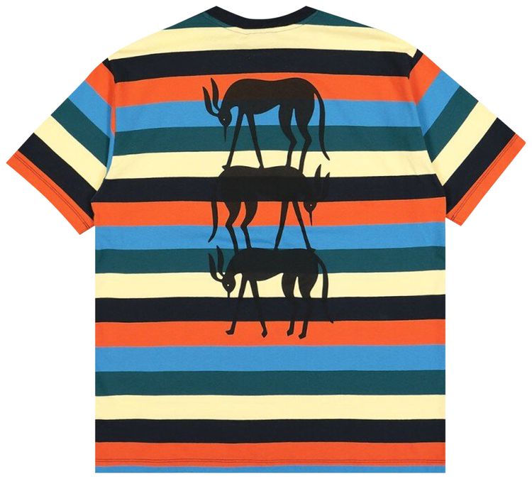 Parra Stacked Pets On Stripes T Shirt Multicolor