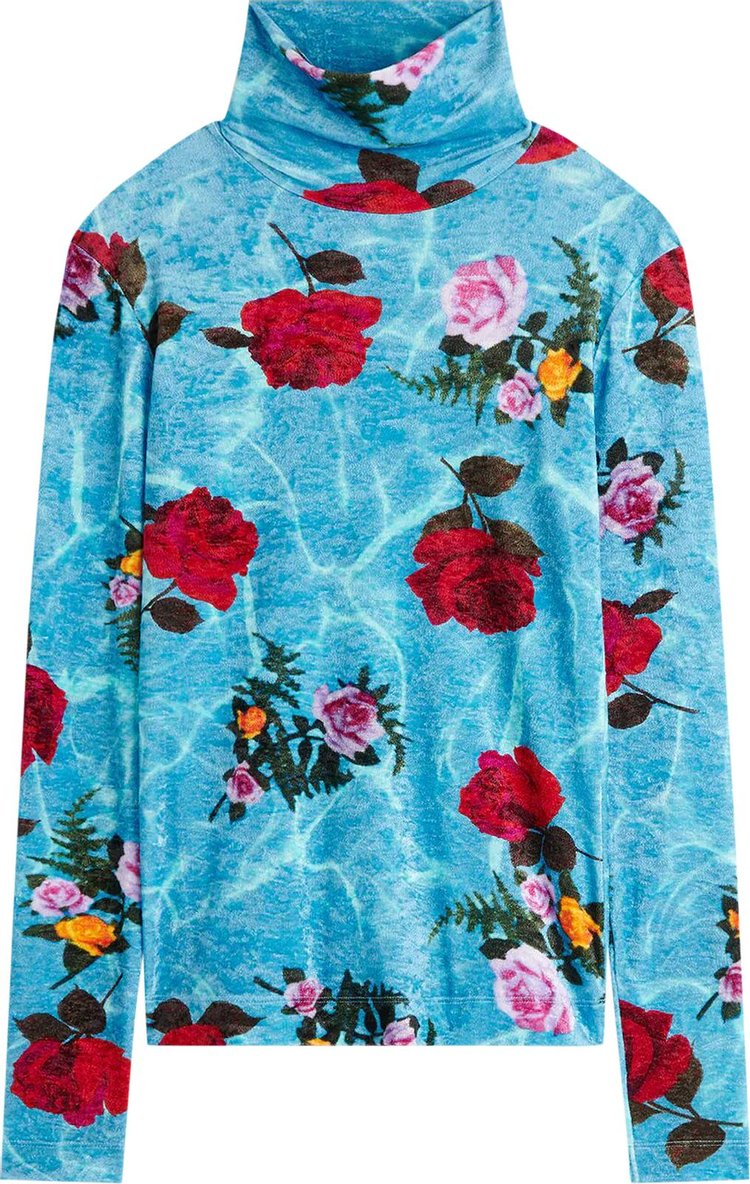 Dries Van Noten Polyester Stretch Velvet Rose Printed Jersey 'Khaki'