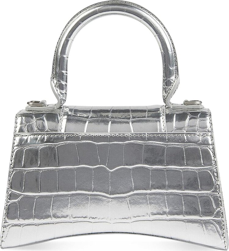 Balenciaga Crocodile Embossed XS Hourglass Handbag In Silver