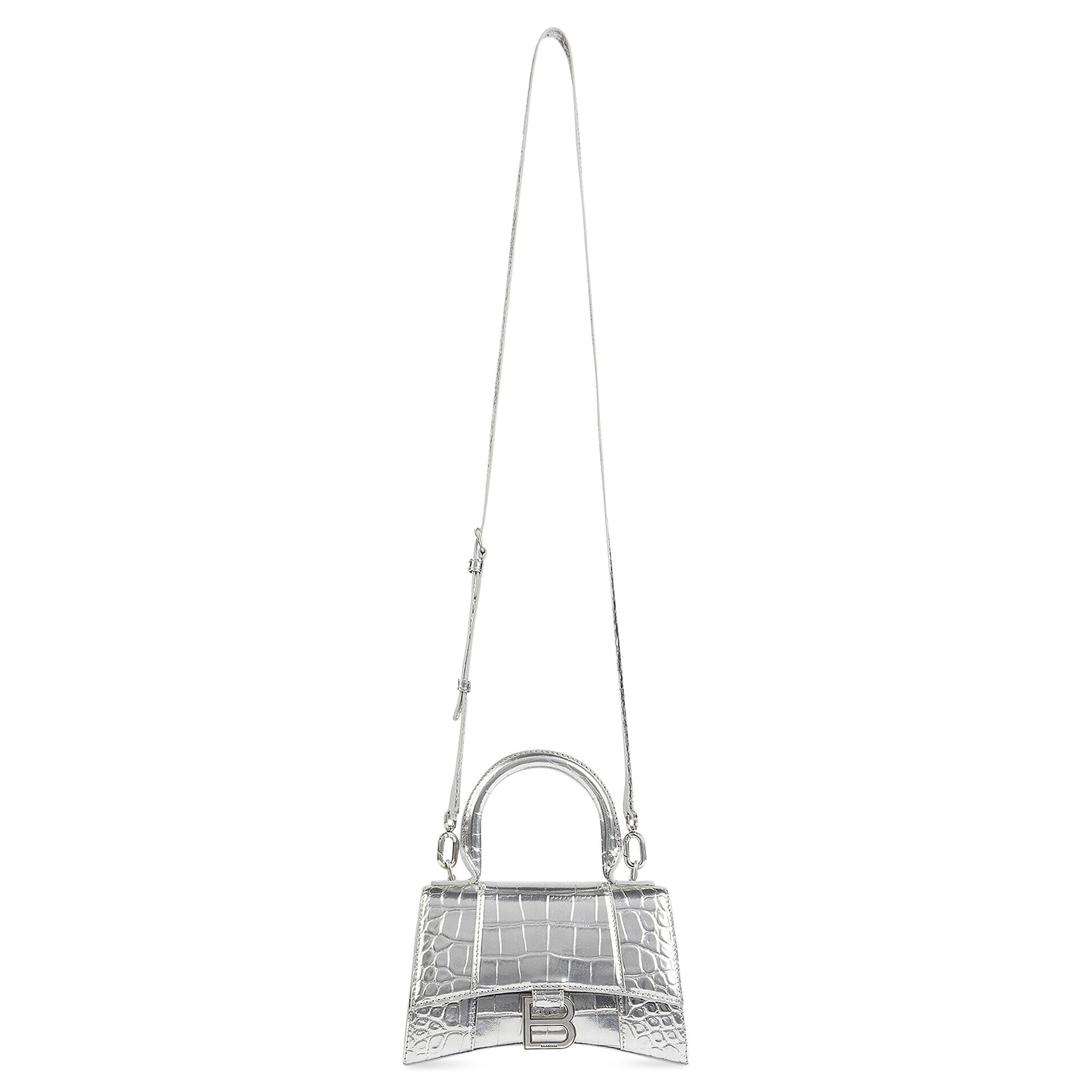 Buy Balenciaga Crocodile Embossed XS Hourglass Handbag In Silver