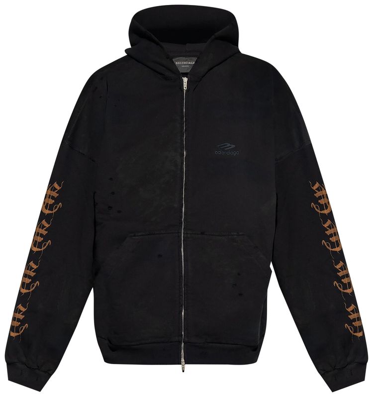 Balenciaga Zip Up Hoodie Washed Black