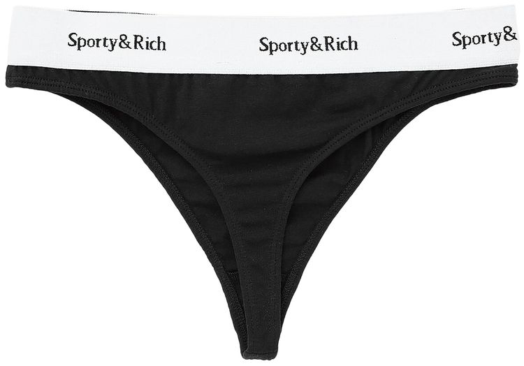 Sporty  Rich Serif Logo Thong Black