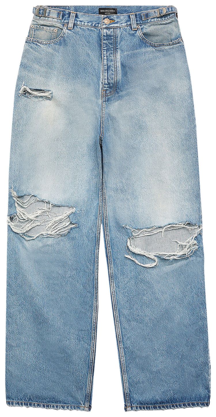 Balenciaga Destroyed Baggy Jeans Eco Blue