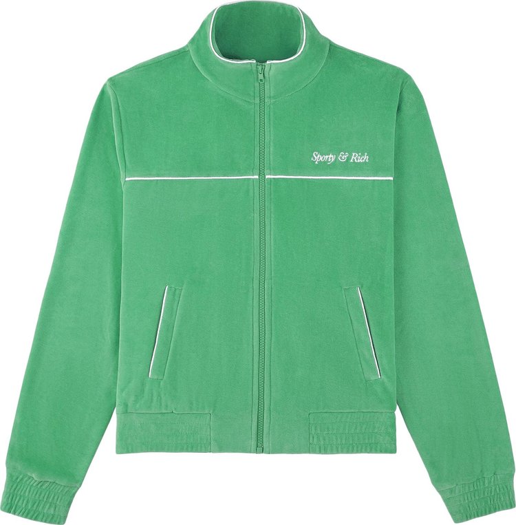 Sporty & Rich Italic Logo Embroidered Velour Track Jacket 'Verde/White'