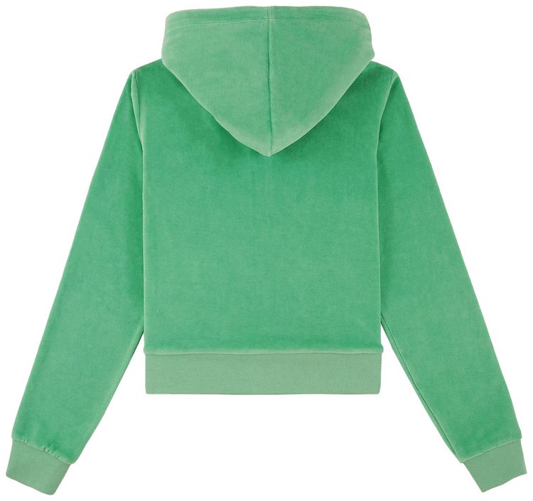 Sporty  Rich Italic Logo Embroidered Zip Hoodie VerdeWhite