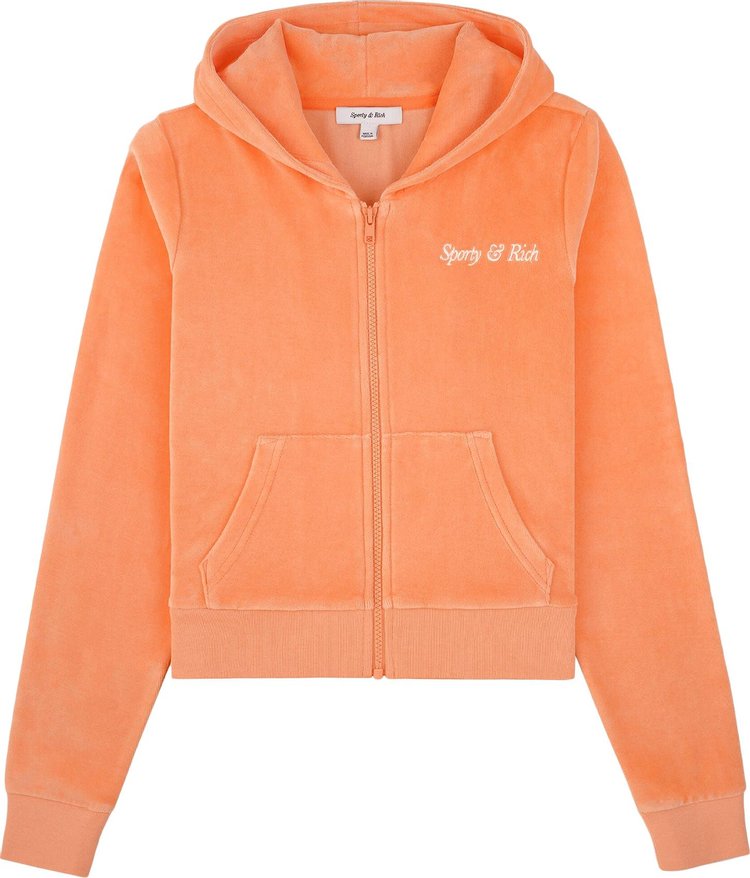 Sporty & Rich Italic Logo Embroidered Zip Hoodie 'Peach/White'