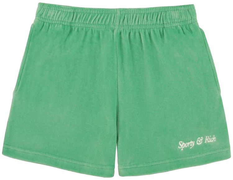 Sporty  Rich Italic Logo Embroidered Short VerdeWhite