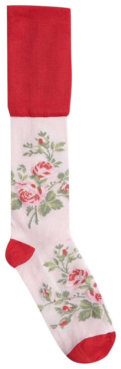 Simone Rocha Knee High Rosebud Jacquard Socks RedPink