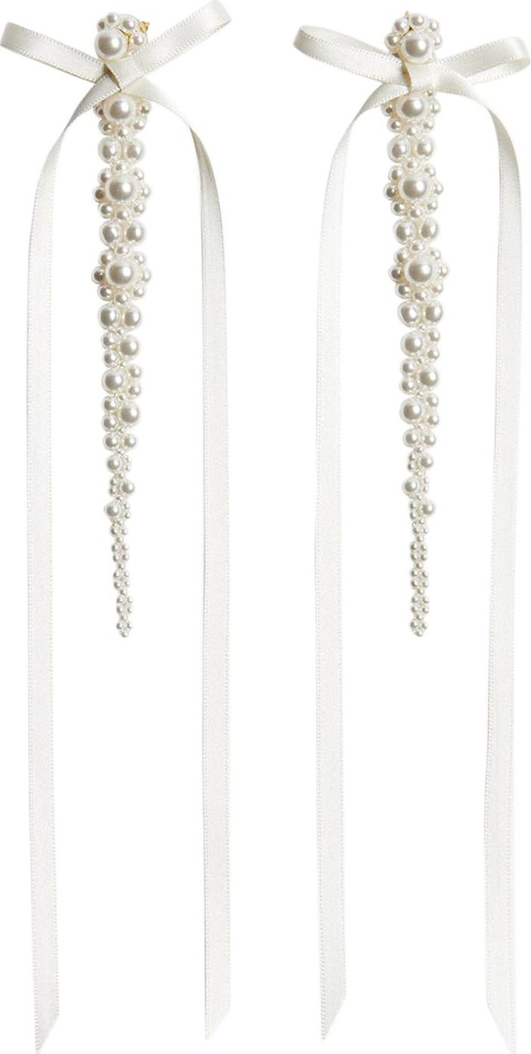 Simone Rocha Bow Ribbon Drip Earring White