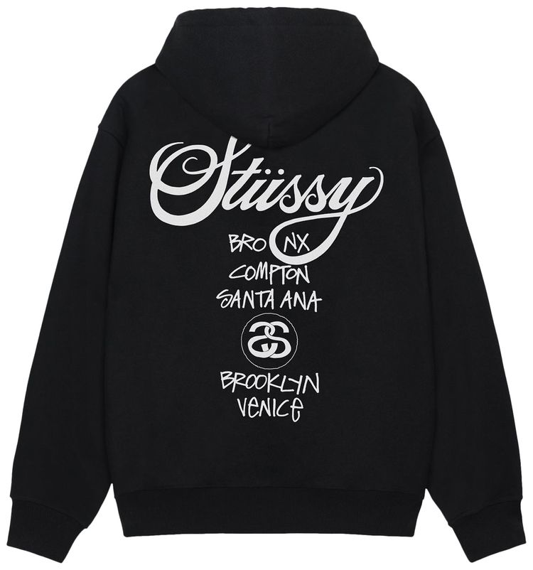 Buy Stussy World Tour Hoodie 'Black' - 3923792 BLAC | GOAT