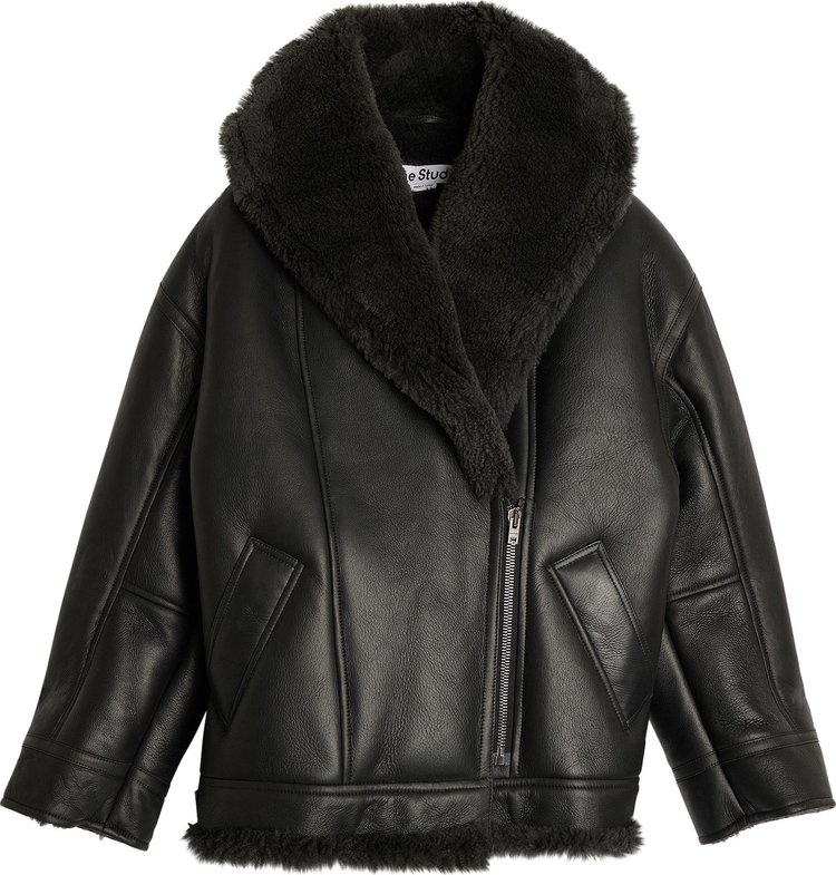 Acne Studios Leather Shearling Jacket Black